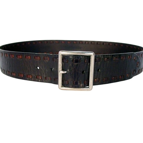 LINEA PELLE Handmade Wide Leather Running Stitch Belt Women's M (33.5-37.5 in) - Picture 1 of 6